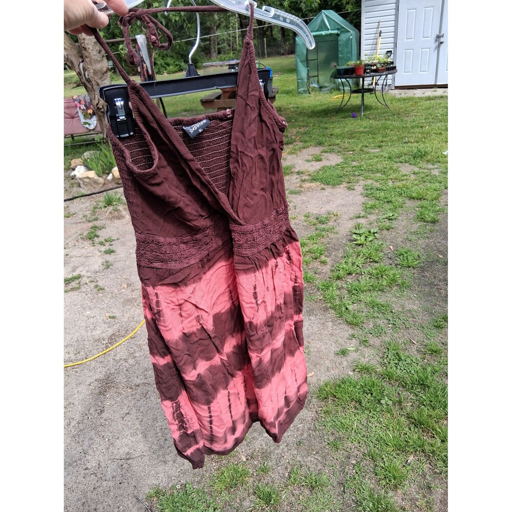 Boho Halter Dress Women's Size XL 14 Brown & Pink Ace Fashion - Picture 10 of 10